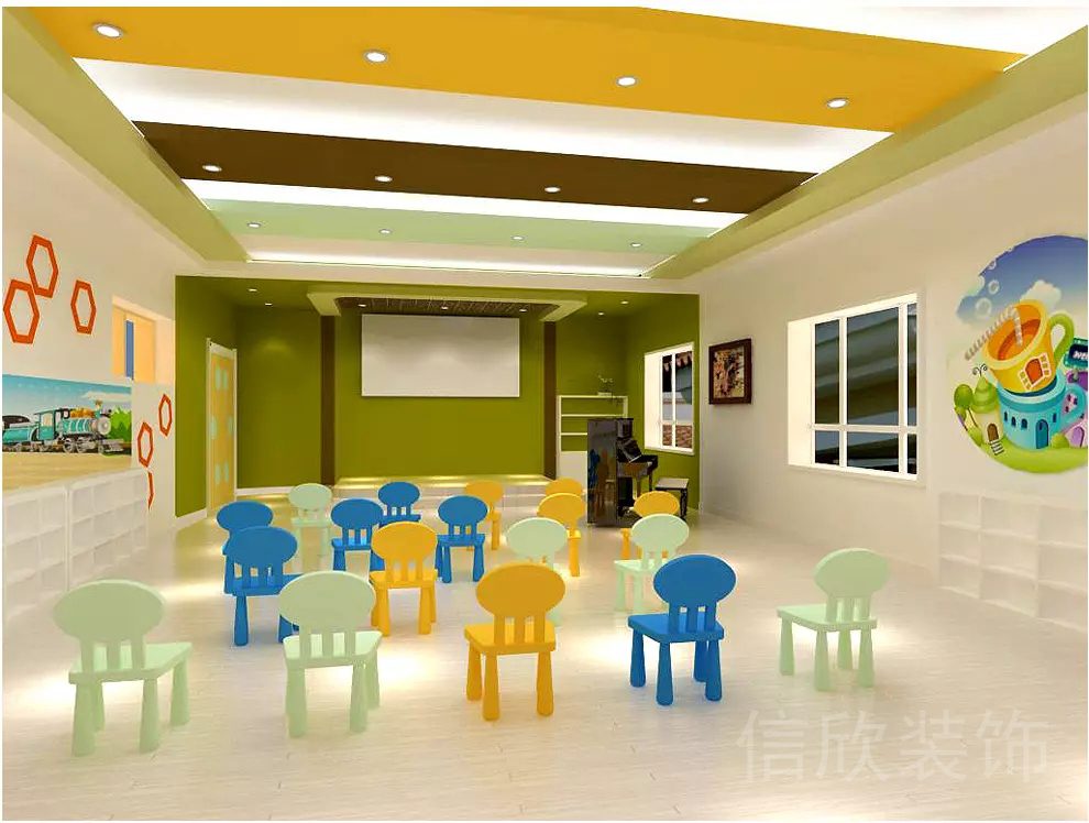 正中時(shí)代廣場(chǎng)龍崗中心城檸檬黃培訓(xùn)機(jī)構(gòu)幼教小舞臺(tái)多功能教室裝修設(shè)計(jì)