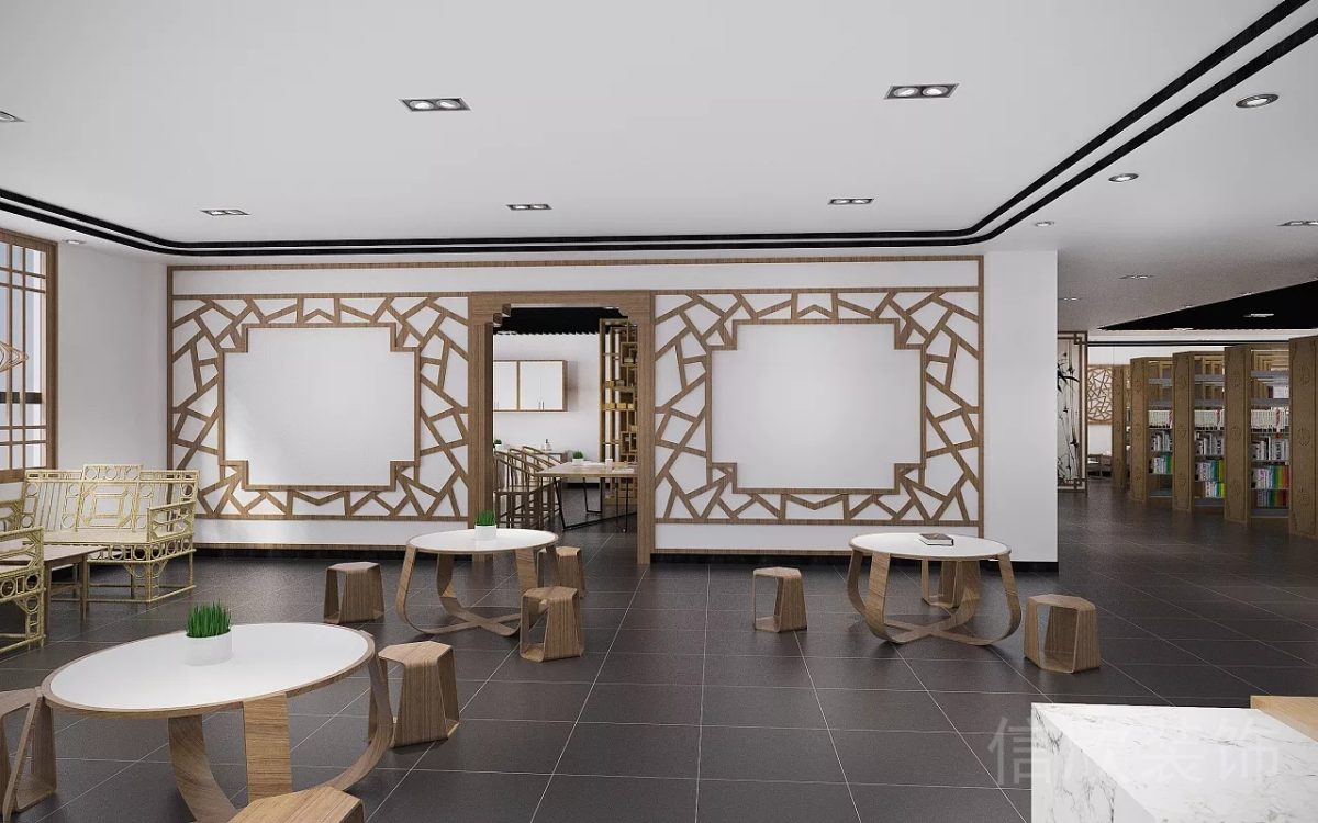 室內(nèi)休息區(qū)氛圍新中式楓木學(xué)習(xí)教室