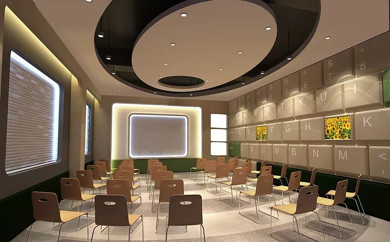 光明區(qū)大仟里商圈力德教育領導者教育培訓中心科技未來感通體玻璃過道休息區(qū)裝修設計