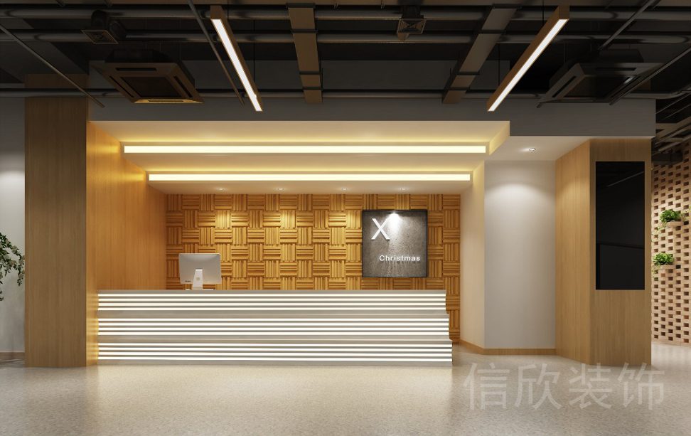深圳市龍華區(qū)民治1970科技小鎮(zhèn)純木材竹編編制工作室背景板燈帶LED整體設計前臺接待處