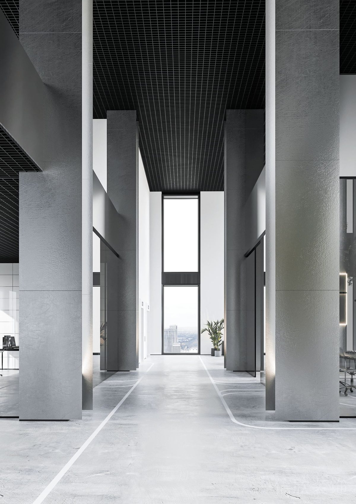 高級(jí)灰色系簡(jiǎn)約風(fēng)辦公空間過(guò)道金屬板墻面裝修設(shè)計(jì)