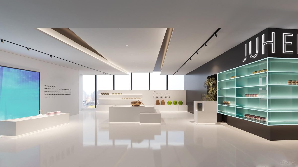 科技簡約風辦公室裝修設計 配合柜體燈光設計的科技感展示區(qū)