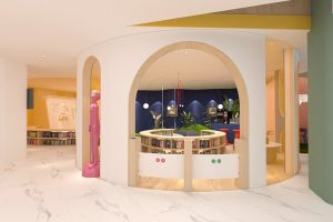 深圳畢加索國際美術(shù)教育中心閱讀區(qū)拱形門洞裝修圖