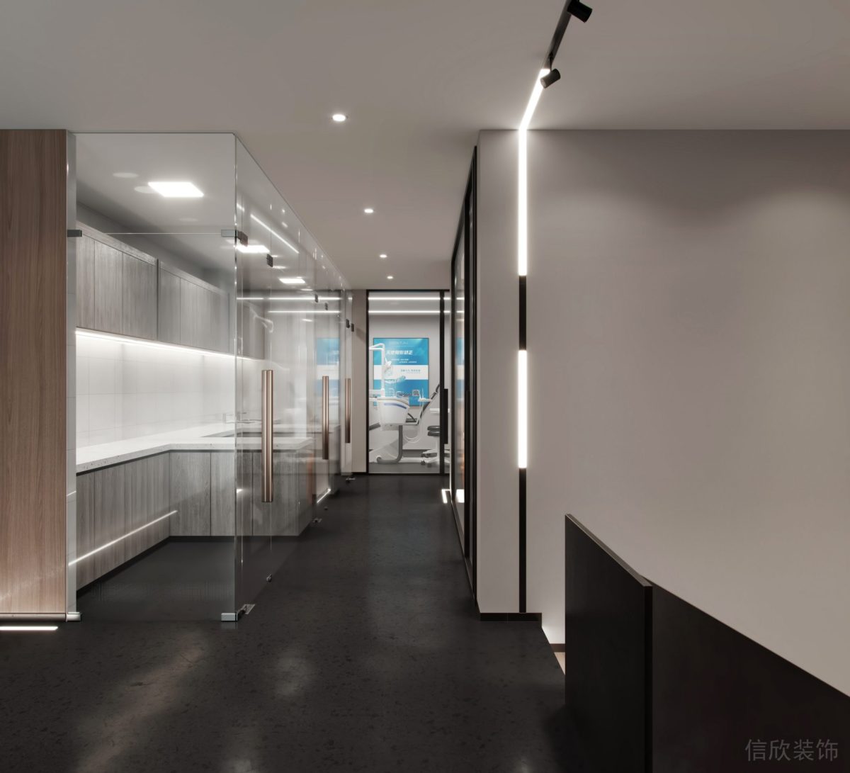 口腔診室過(guò)道玻璃隔斷效果圖