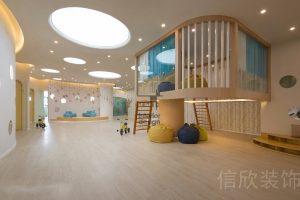 深圳市福田區(qū)財富大廈瓏瓏兒童培訓(xùn)中心裝修設(shè)計大廳懸空式休息區(qū)