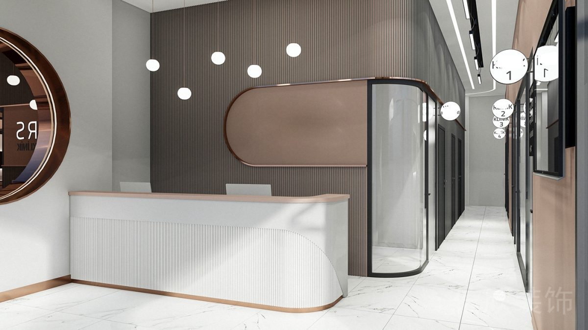 條紋金屬板墻面玫瑰金背景板玻璃微交互大廳設(shè)計(jì)