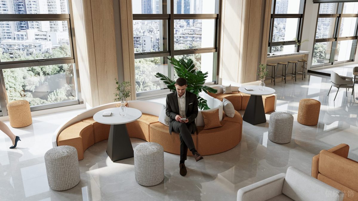 現(xiàn)代簡約風辦公接待區(qū)裝修設(shè)計 休息區(qū)弧形沙發(fā)