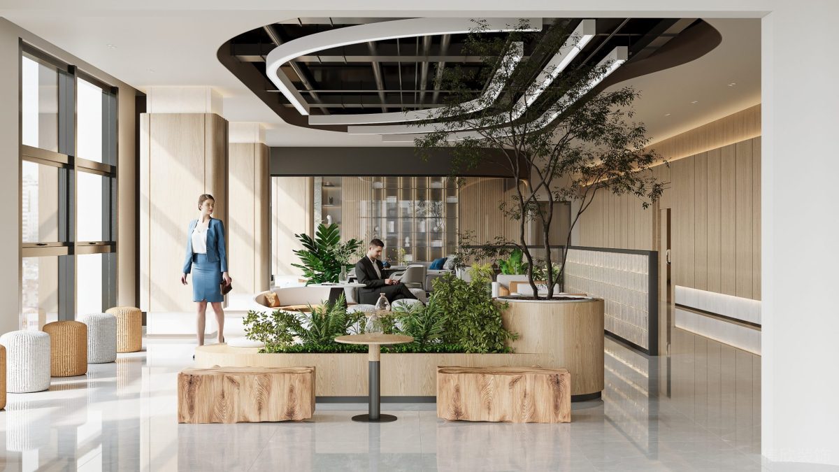 現(xiàn)代簡約風辦公接待區(qū)裝修設(shè)計 休息區(qū)卡座綠植