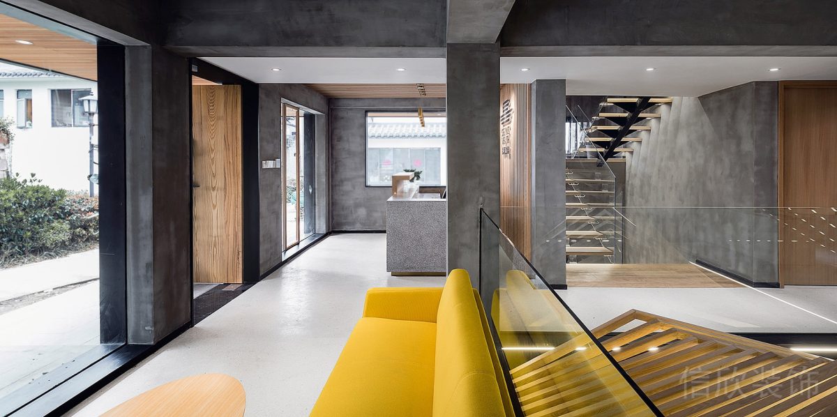 現(xiàn)代中式工業(yè)風(fēng)黃色沙發(fā)休息區(qū)域設(shè)計(jì)