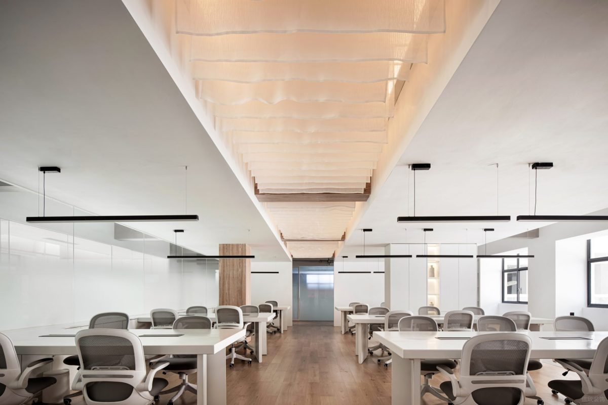 對(duì)稱式多人辦公室裝修設(shè)計(jì)員工工作區(qū)