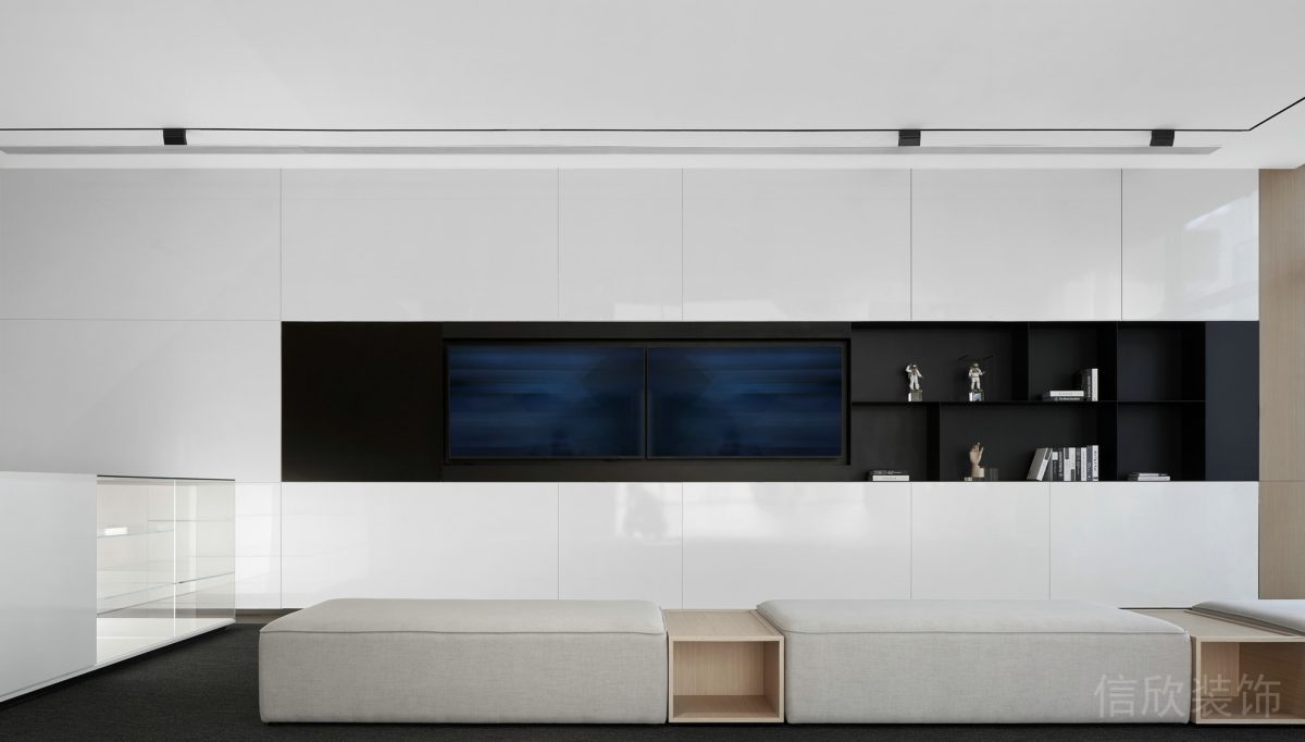 棉麻沙發(fā)墻柜一體設計時尚簡約辦公室