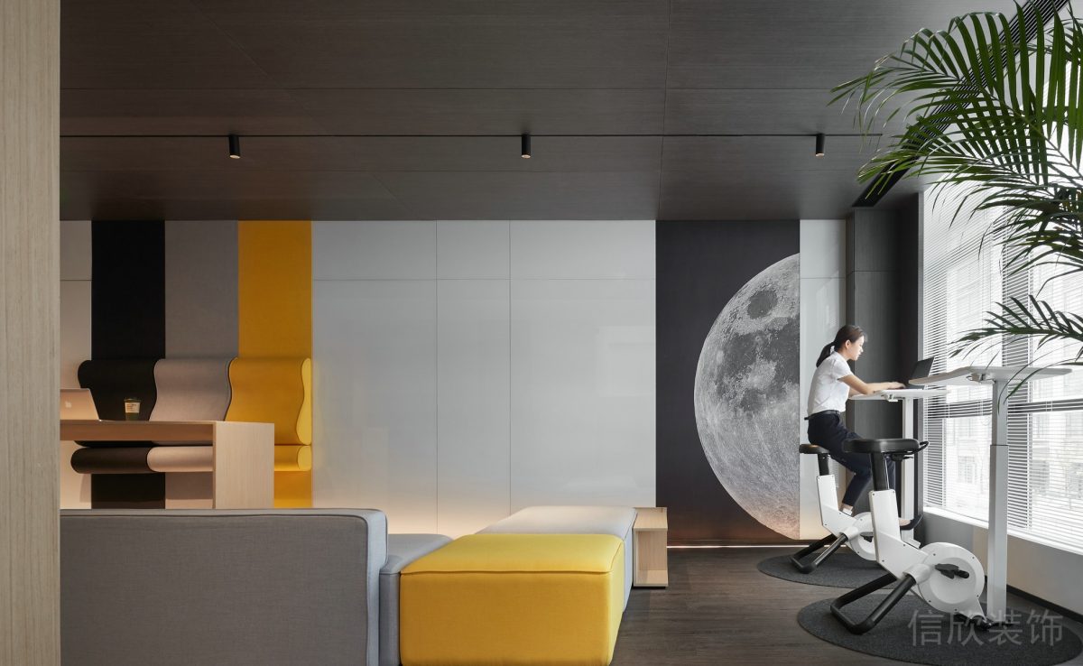 月球墻繪藝術布藝沙發(fā)公共開放式休息區(qū)設計