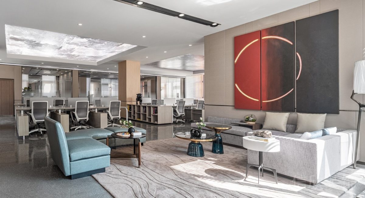 現代簡約風辦公室公共休息區(qū)域l型沙發(fā)裝修設計