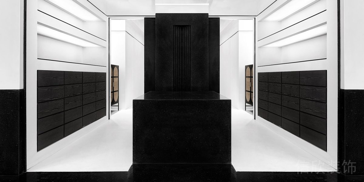 對稱式設計黑白色調(diào)形象板辦公室裝修