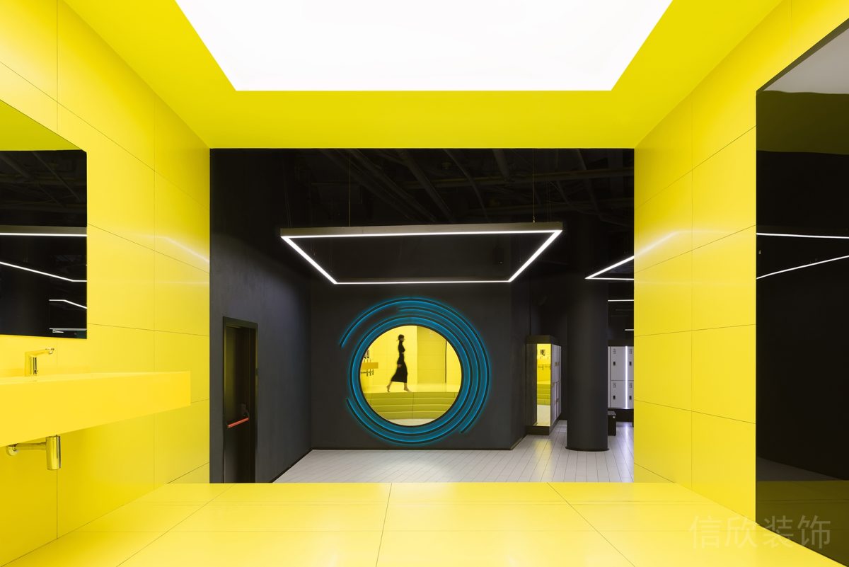 黃色科技感走廊健身房設(shè)計效果圖