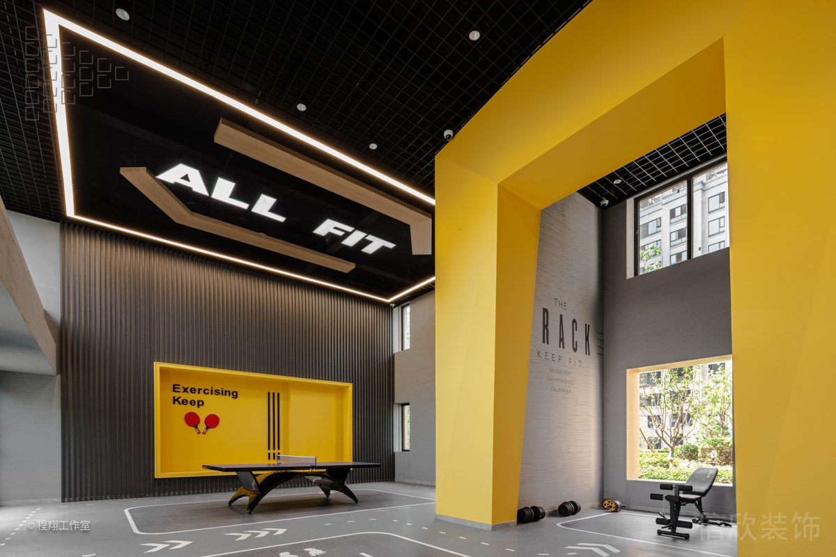 黃色內(nèi)嵌式乒乓球模型設(shè)計(jì)健身房