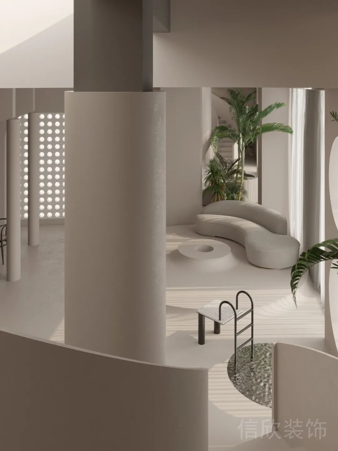 弧形無邊沙發(fā)休息區(qū)大廳簡(jiǎn)約風(fēng)瑜伽機(jī)構(gòu)裝修