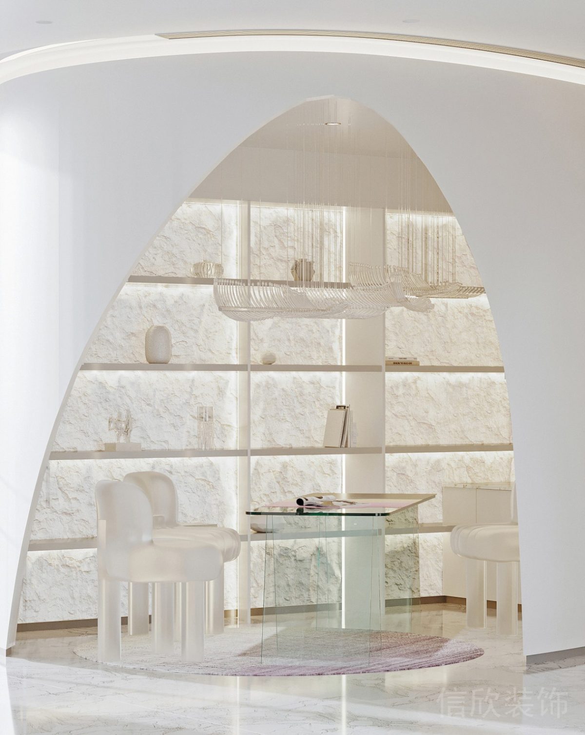 弧形線條設(shè)計純白奶油色系瑜伽機(jī)構(gòu)裝修設(shè)計