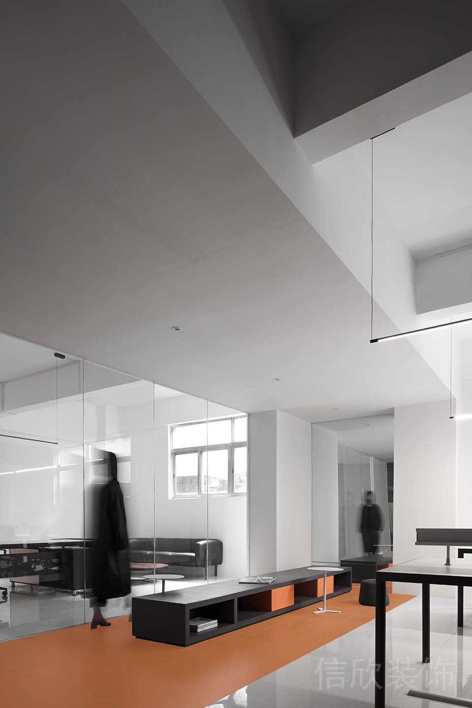 簡(jiǎn)約風(fēng)黑色條形置物柜座椅休息區(qū)設(shè)計(jì)圖