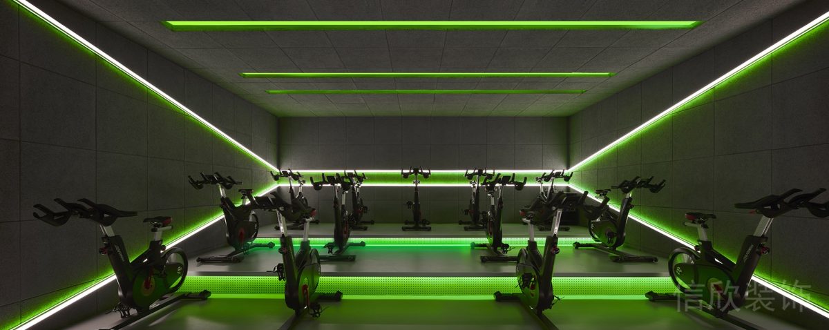 綠色燈飾設(shè)計(jì)動感單車健身房階梯式裝修
