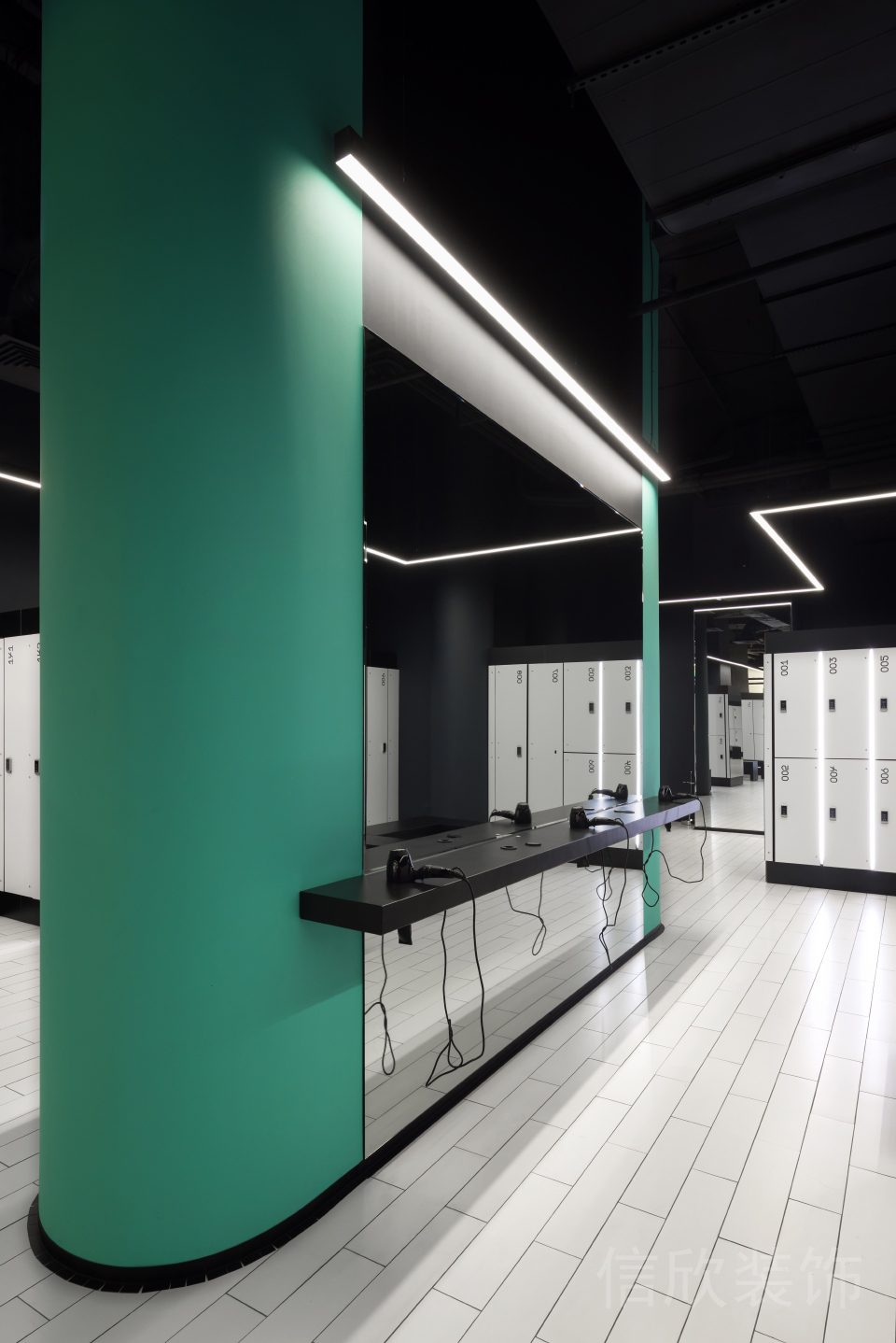 綠色墻體隔斷設(shè)計健身房休息區(qū)簡約風(fēng)裝修