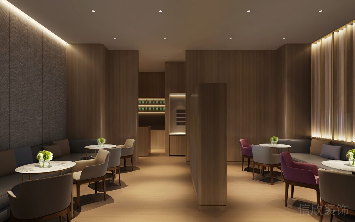 內(nèi)嵌式燈帶原木圍墻墻壁地板健身房休息區(qū)裝修設(shè)計(jì)