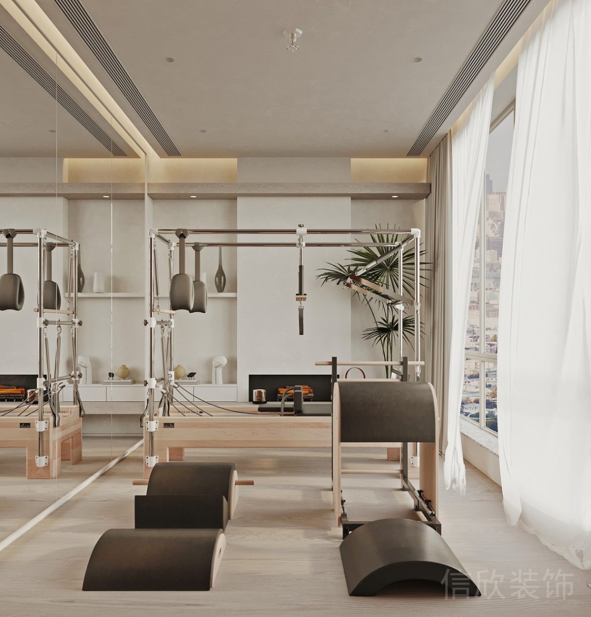 普拉提教室裝修設(shè)計大器械原木風(fēng)裝修
