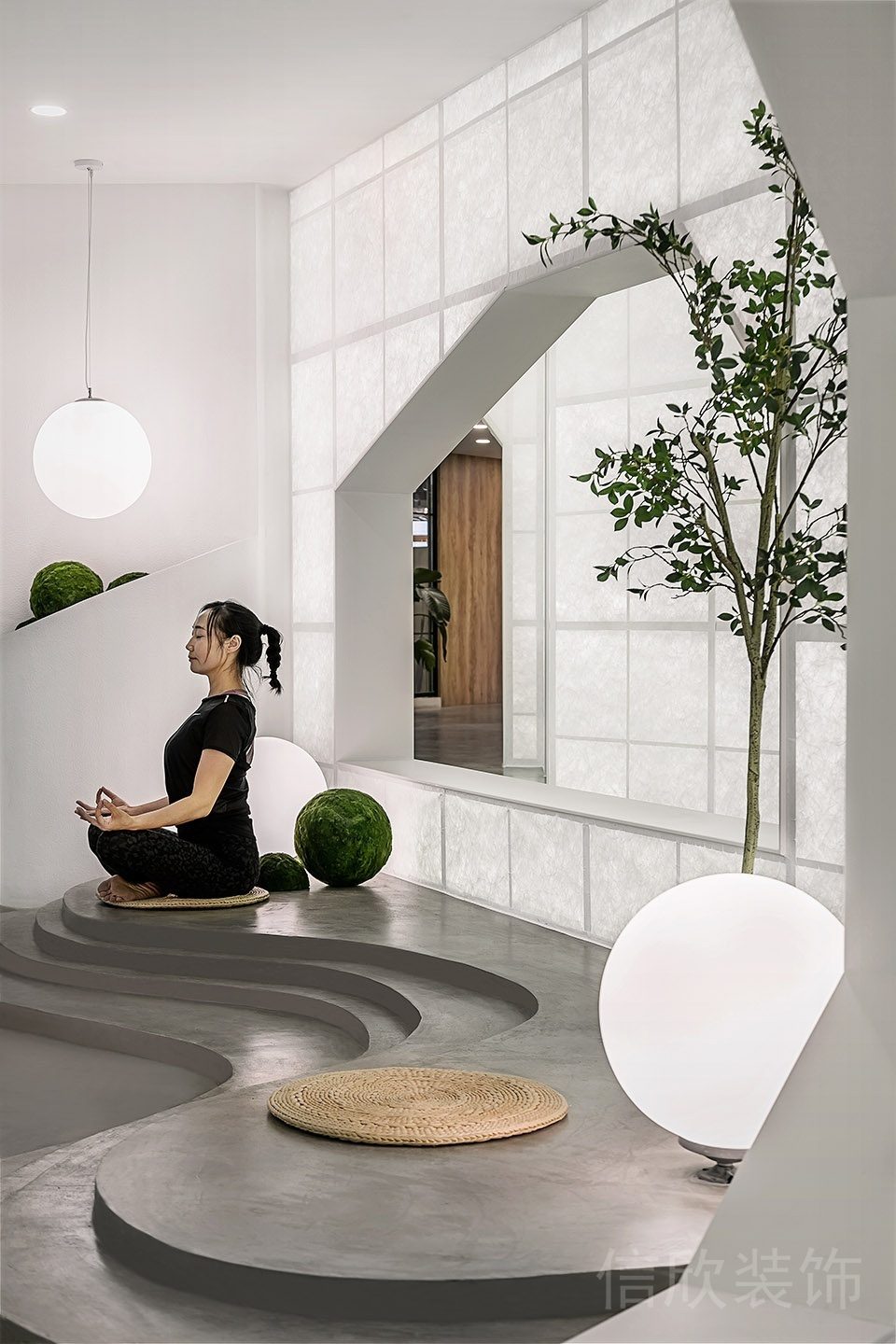 瑜伽結構冥想?yún)^(qū)圓形懸吊式球燈設計效果圖