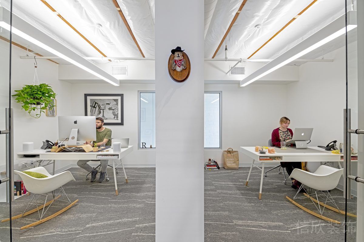 辦公室對(duì)稱式設(shè)計(jì)裝修工業(yè)風(fēng)效果領(lǐng)導(dǎo)辦公空間裝修圖