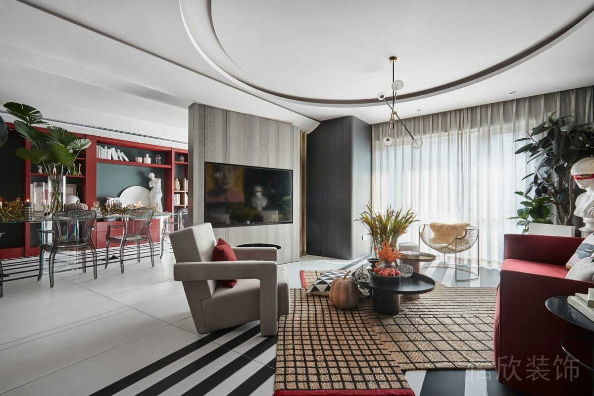 北歐風(fēng)圣誕色系紅綠撞色客廳裝修沙發(fā)設(shè)計