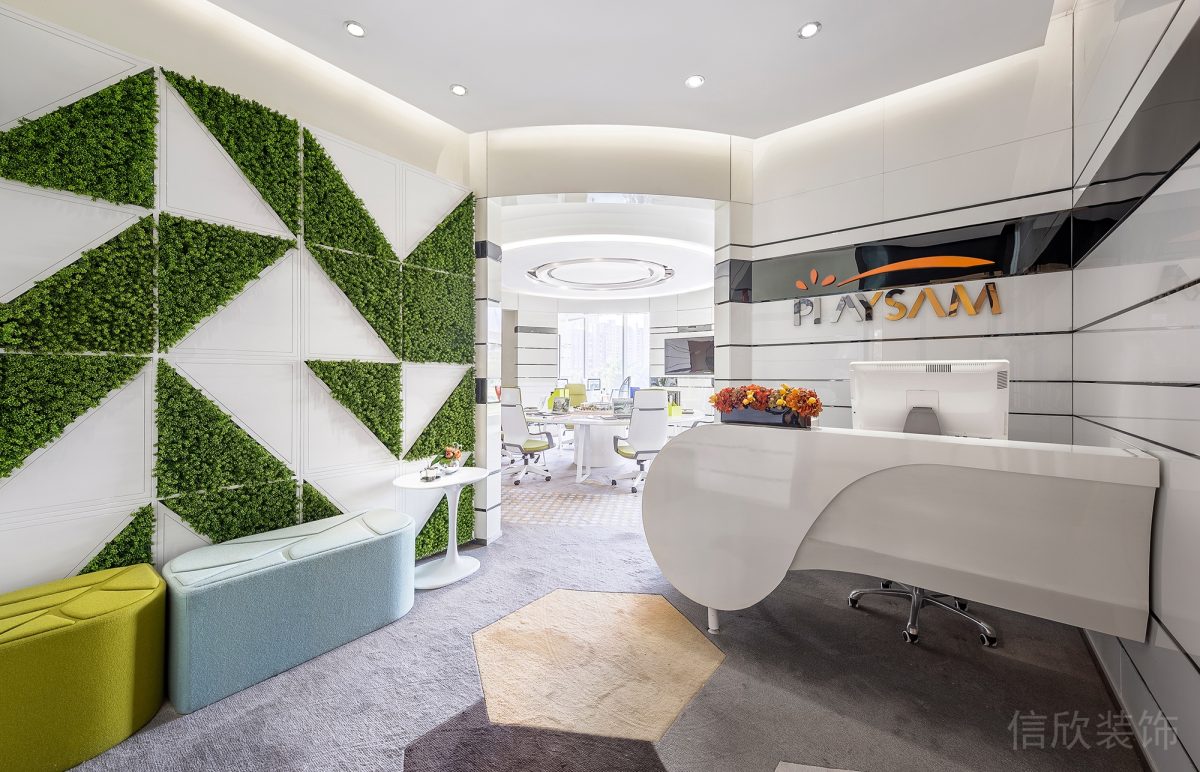 草坪墻體設(shè)計(jì)幾何線條裝修前臺(tái)區(qū)簡(jiǎn)約風(fēng)設(shè)計(jì)