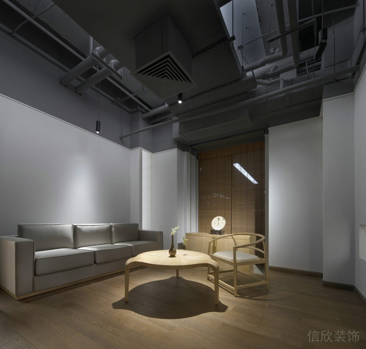 工業(yè)風(fēng)辦公室裝修設(shè)計(jì)會(huì)客區(qū)裝修木質(zhì)地板效果