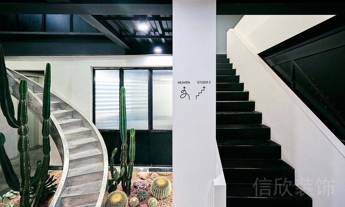 黑白色調(diào)裝修辦公室設(shè)計過道效果指引圖標設(shè)計