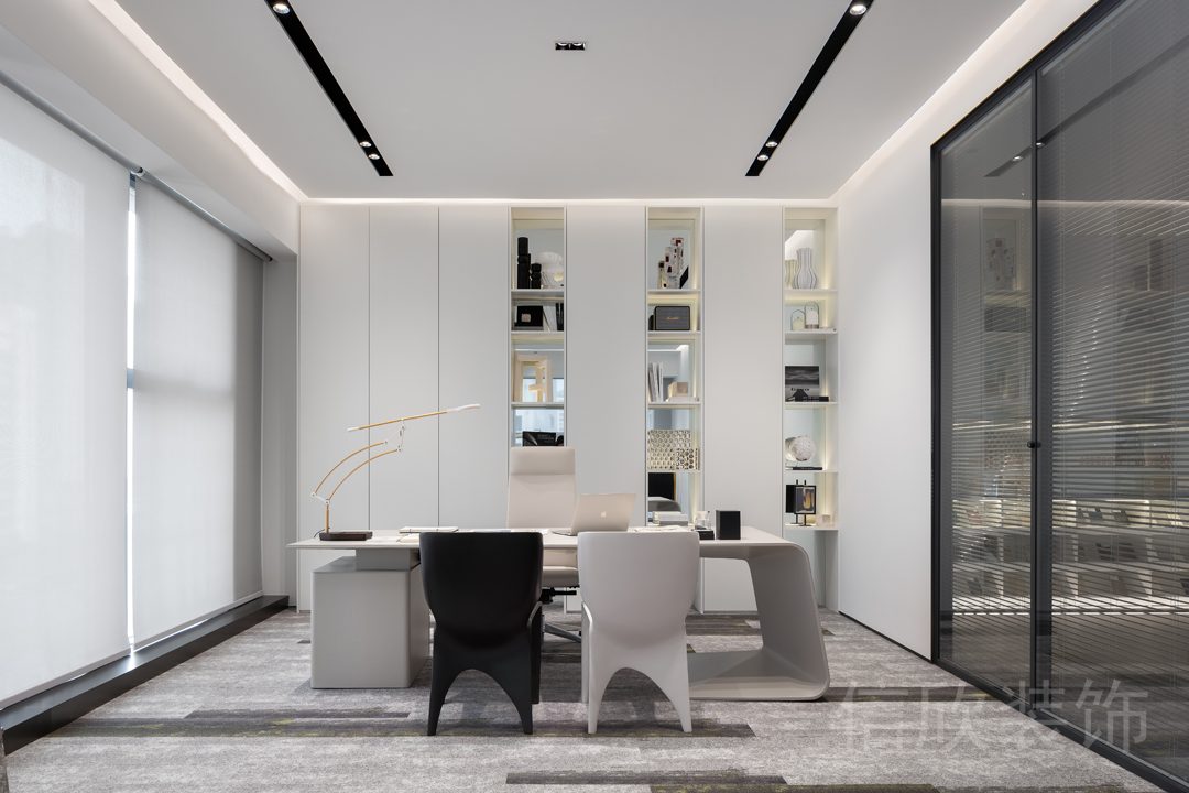 黑白色調(diào)裝修設(shè)計(jì)辦公室總裁辦公室效果可調(diào)節(jié)智能裝置設(shè)計(jì)圖