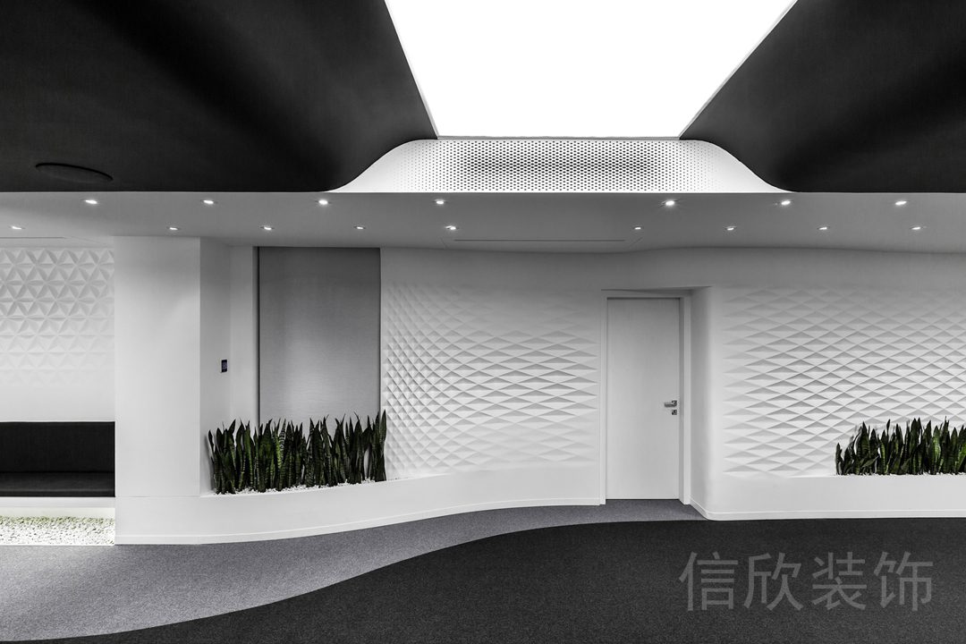 弧線設(shè)計(jì)效果圖天花設(shè)計(jì)黑白色調(diào)裝修辦公室