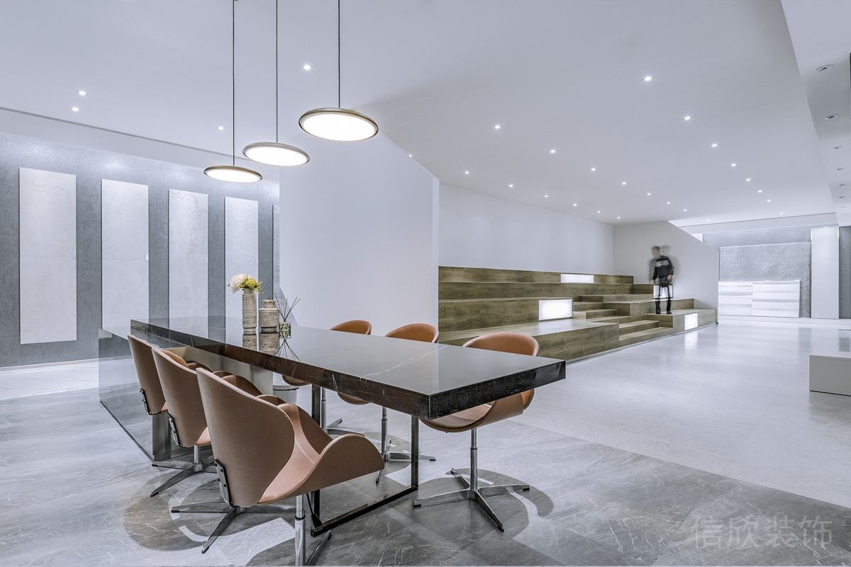 會議室橙色皮革會議室大理石裝修階梯式開放式休息區(qū)