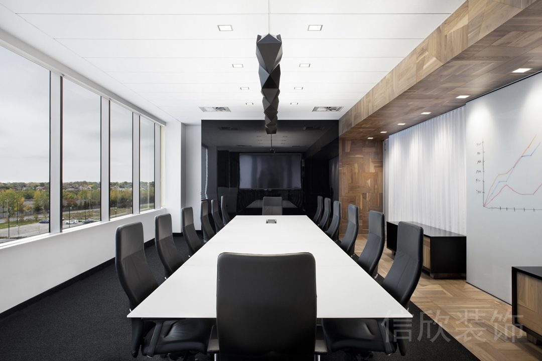 會議室直線式長桌裝修玻璃窗設(shè)計木制效果現(xiàn)代簡約風(fēng)裝修