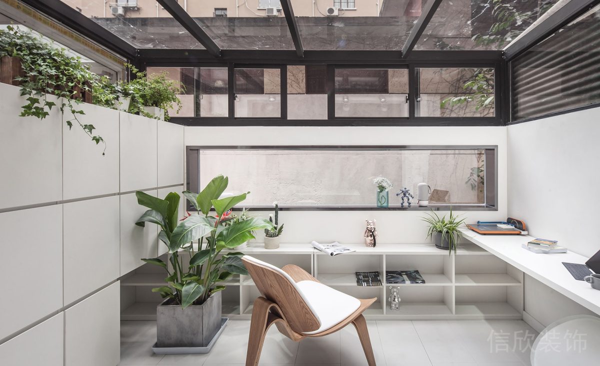 極簡原木風(fēng)小座椅裝修白色內(nèi)嵌式隱藏式置物柜設(shè)計(jì)辦公室裝修設(shè)計(jì)圖