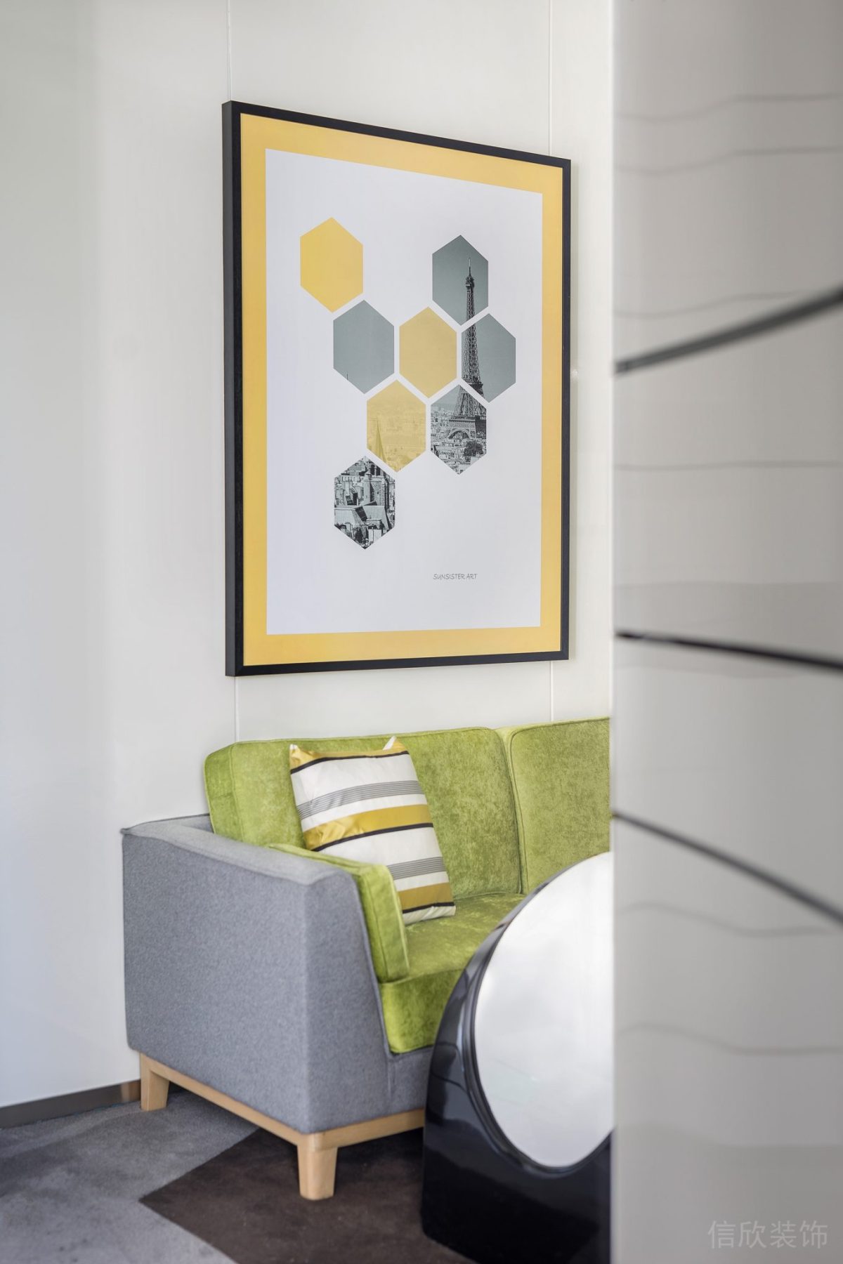 綠色布藝沙發(fā)沙發(fā)辦公室休息區(qū)裝修設(shè)計