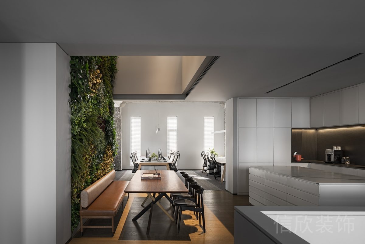 皮革原木沙發(fā)設(shè)計(jì)原木風(fēng)桌板綠植墻面辦公室就餐區(qū)設(shè)計(jì)圖