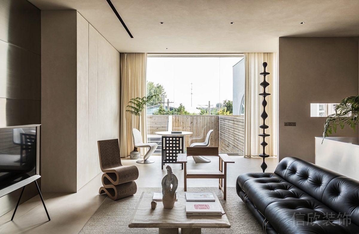 全落地式玻璃設(shè)計(jì)智能控制暖色調(diào)窗簾辦公室休息區(qū)裝修設(shè)計(jì)