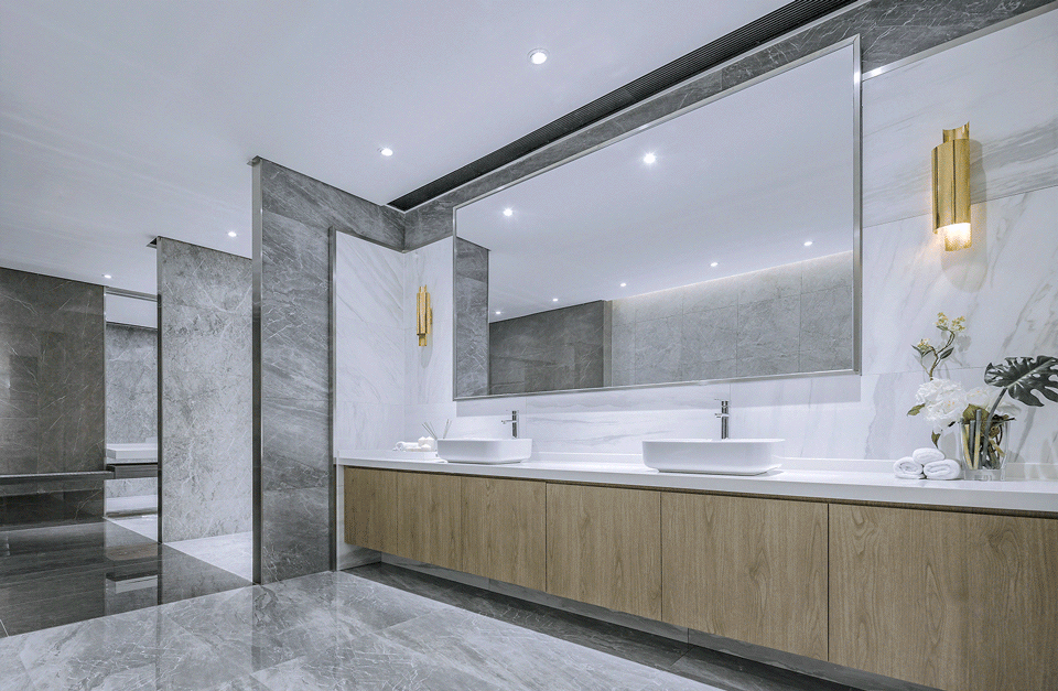 全屋定制灰色現(xiàn)代商務風大理石玻璃墻體設計圖