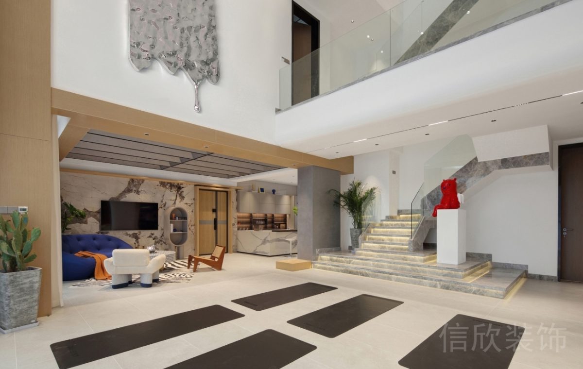 現(xiàn)代工作室普拉提機構(gòu)瑜伽培訓(xùn)中心設(shè)計過道古堡灰大理石燈飾效果圖