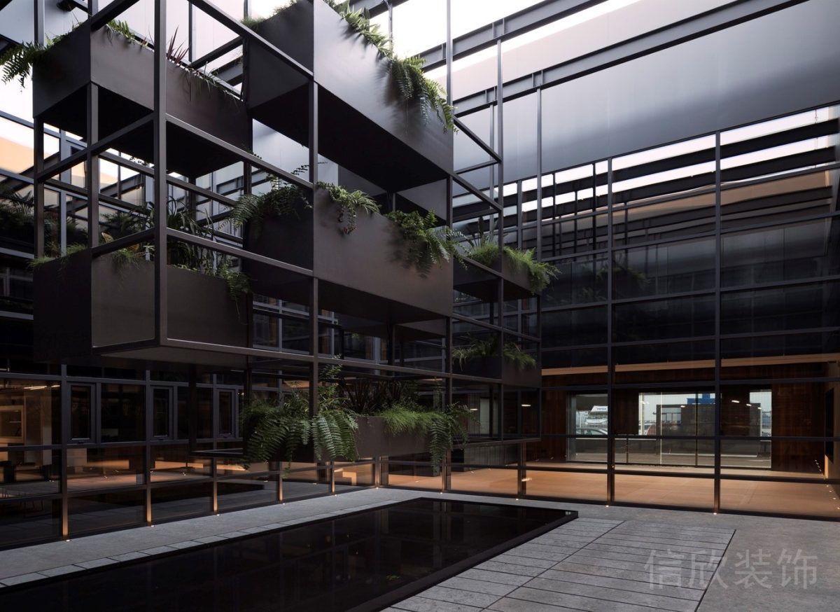 懸吊式鋁合金綠植置物柜大理石地磚設(shè)計(jì)辦公室效果圖