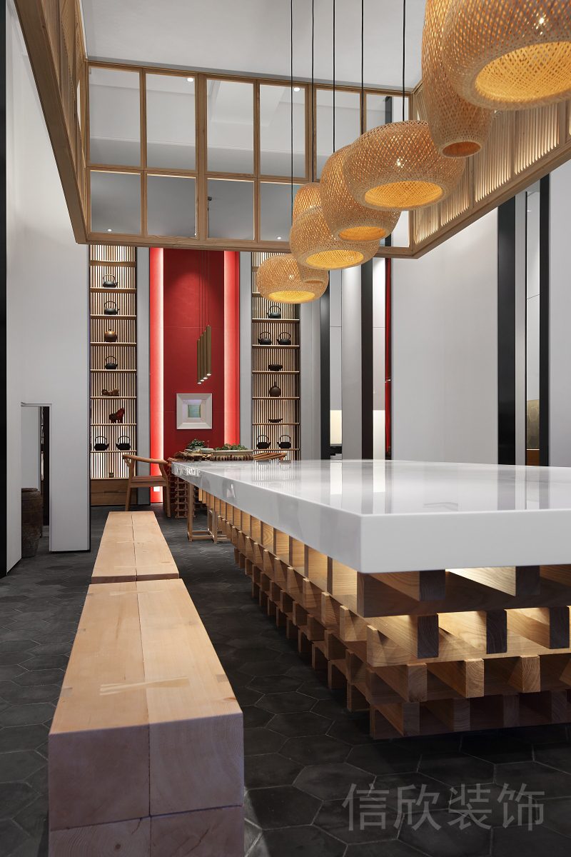 竹編燈籠燈飾設(shè)計(jì)會(huì)議室直線式長(zhǎng)桌效果木質(zhì)裝修