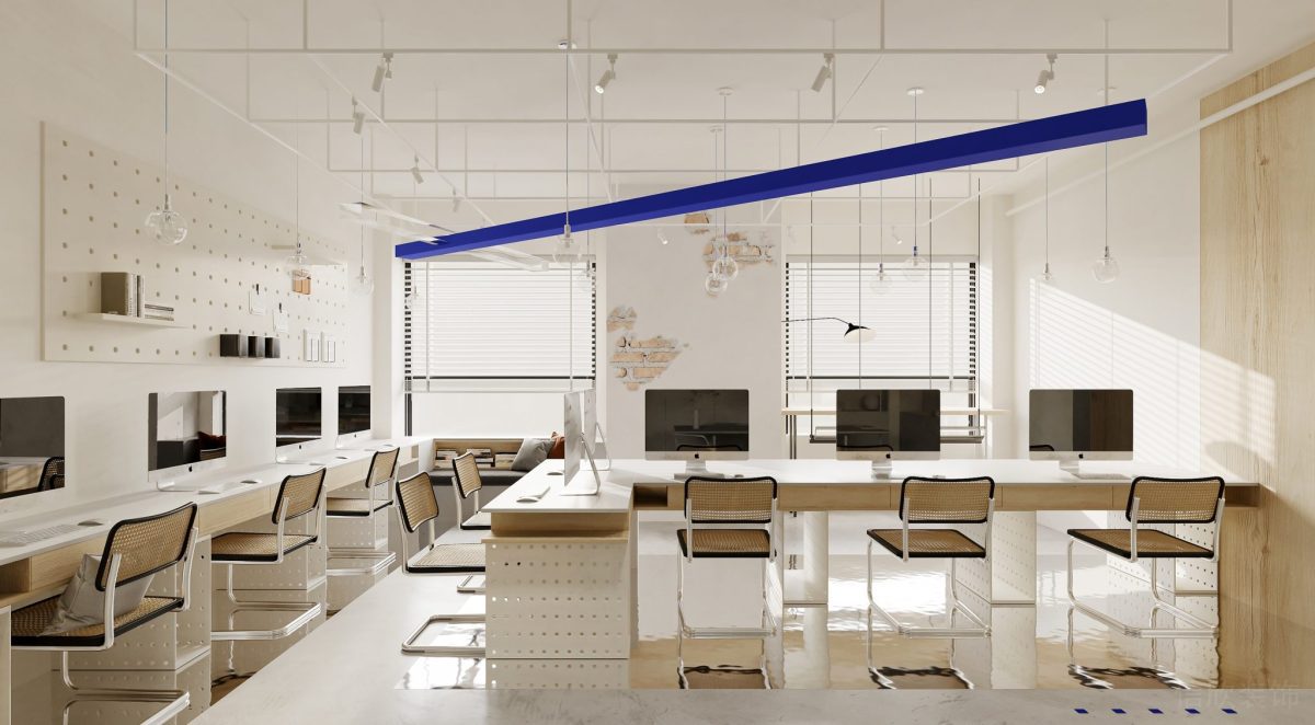 壁掛式原木打孔板設(shè)計原木紡織座椅裝修辦公室設(shè)計圖