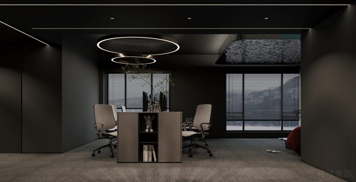 辦公室裝修金屬工位效果地毯現(xiàn)代極簡風裝修圖商務效果