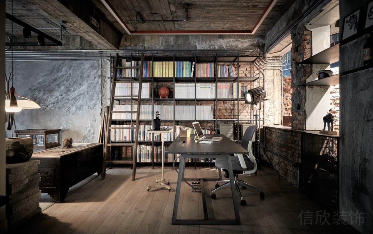 辦公室裝修金屬設(shè)計(jì)效果總監(jiān)辦公室效果書柜木飾面裝修圖