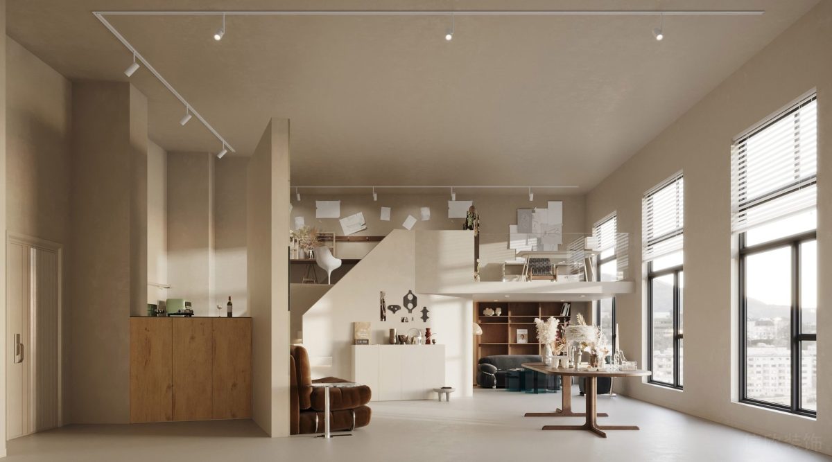 北歐風(fēng)辦公室設(shè)計(jì)玻璃隔斷裝修效果木飾面集墻板裝修