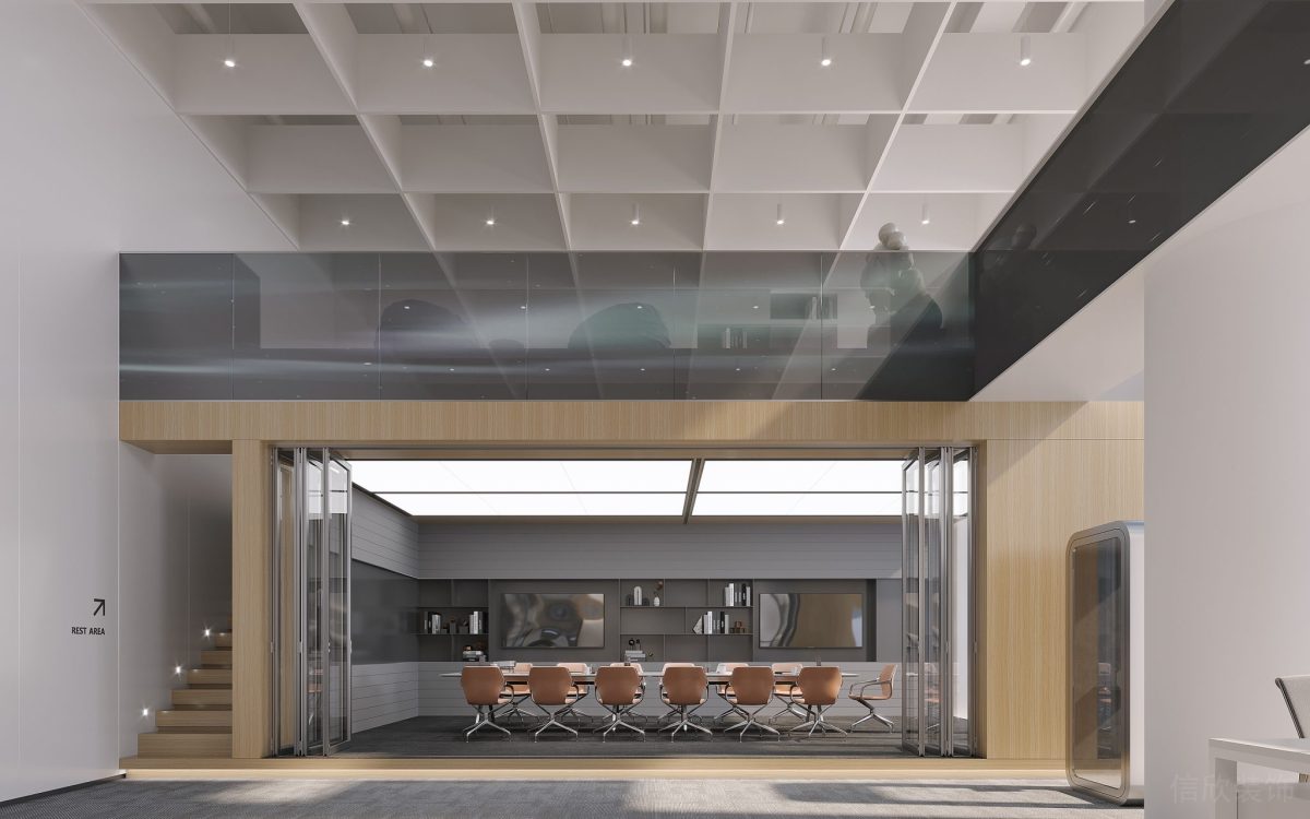 半墻隔斷設(shè)計(jì)復(fù)式空間會(huì)議室裝修辦公室原木風(fēng)裝修